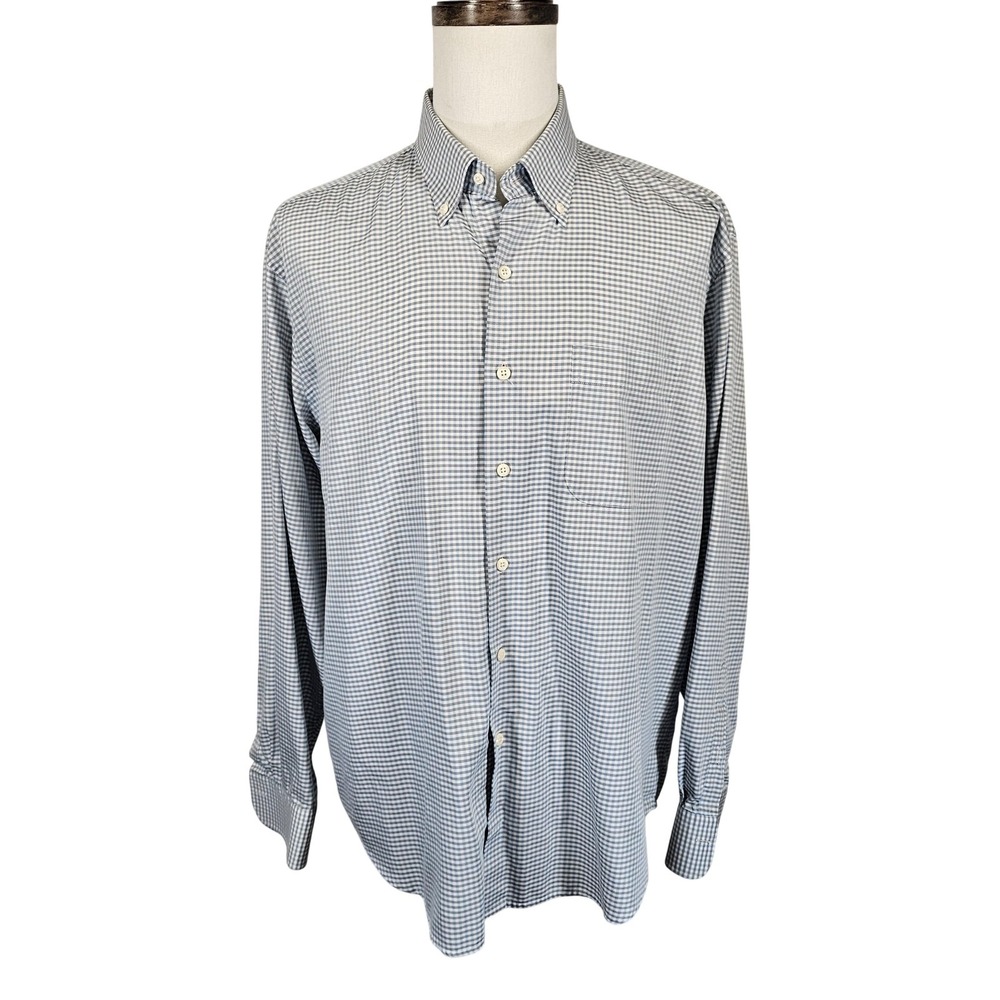 Peter Millar‎ Shirt Mens XL Blue Check Crown Soft Button Down Cotton Silk Casual